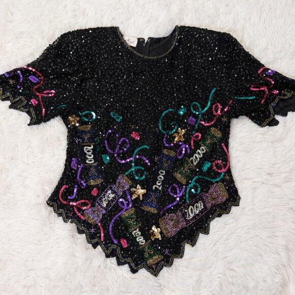 Laurence Kazar Y2K 2000 New Year’s Eve Sequin Top Black - Picture 14 of 16